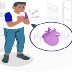 A person experiencing chest pain, holding their hand on their chest, symbolizing heart attack symptoms.