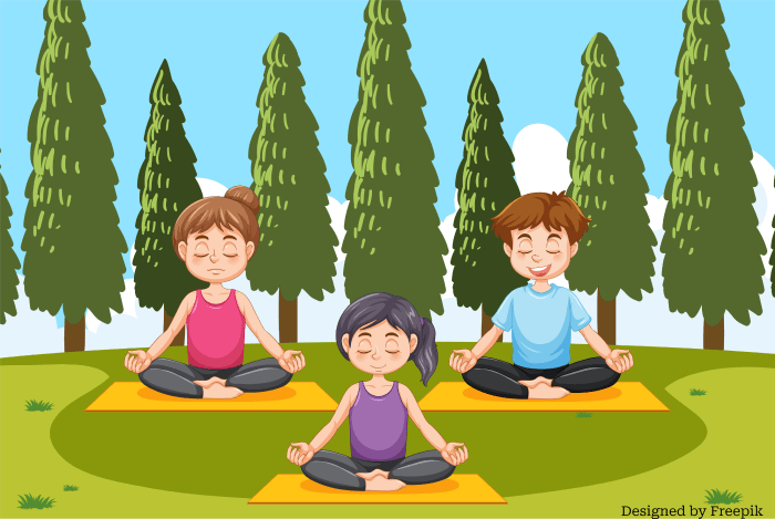 Children practicing meditation outdoors for mental well-being"