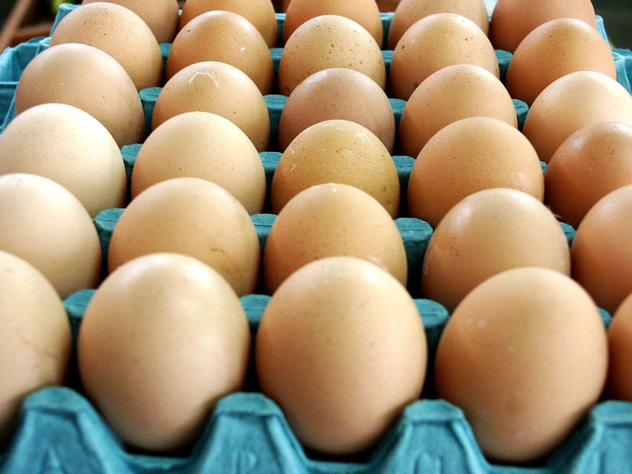 A basket of fresh eggs on an Egg case